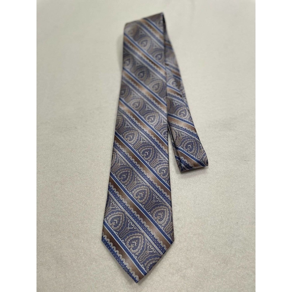 Mario Ferrari Men's 100% Silk Tie Necktie Gold Brown Blue Paisley Damask Pattern - Picture 2 of 7